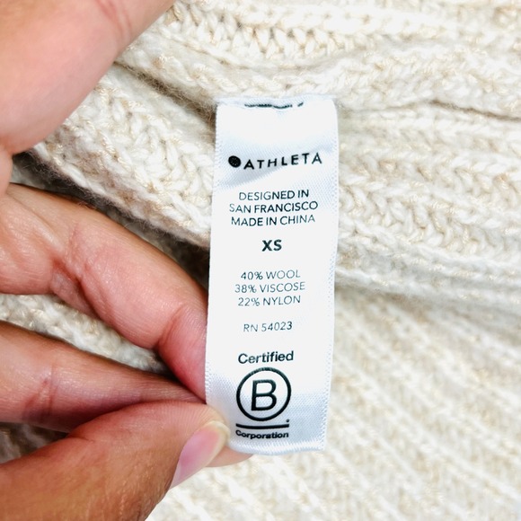 Athleta XS Sweater Wool Blend Ribbed Knit Crew Neck Tunic Top Oatmeal - Picture 6 of 16